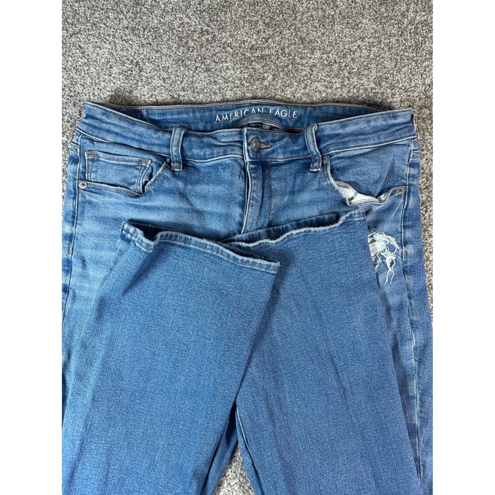 American Eagle High Rise Skinny Kick Jeans 16 Short Distressed Blue Stretch